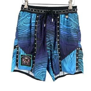 Agua Bendita Mens Swim Trunks Blue Purple Wave Print Star Tape Isaac Eter 40 New